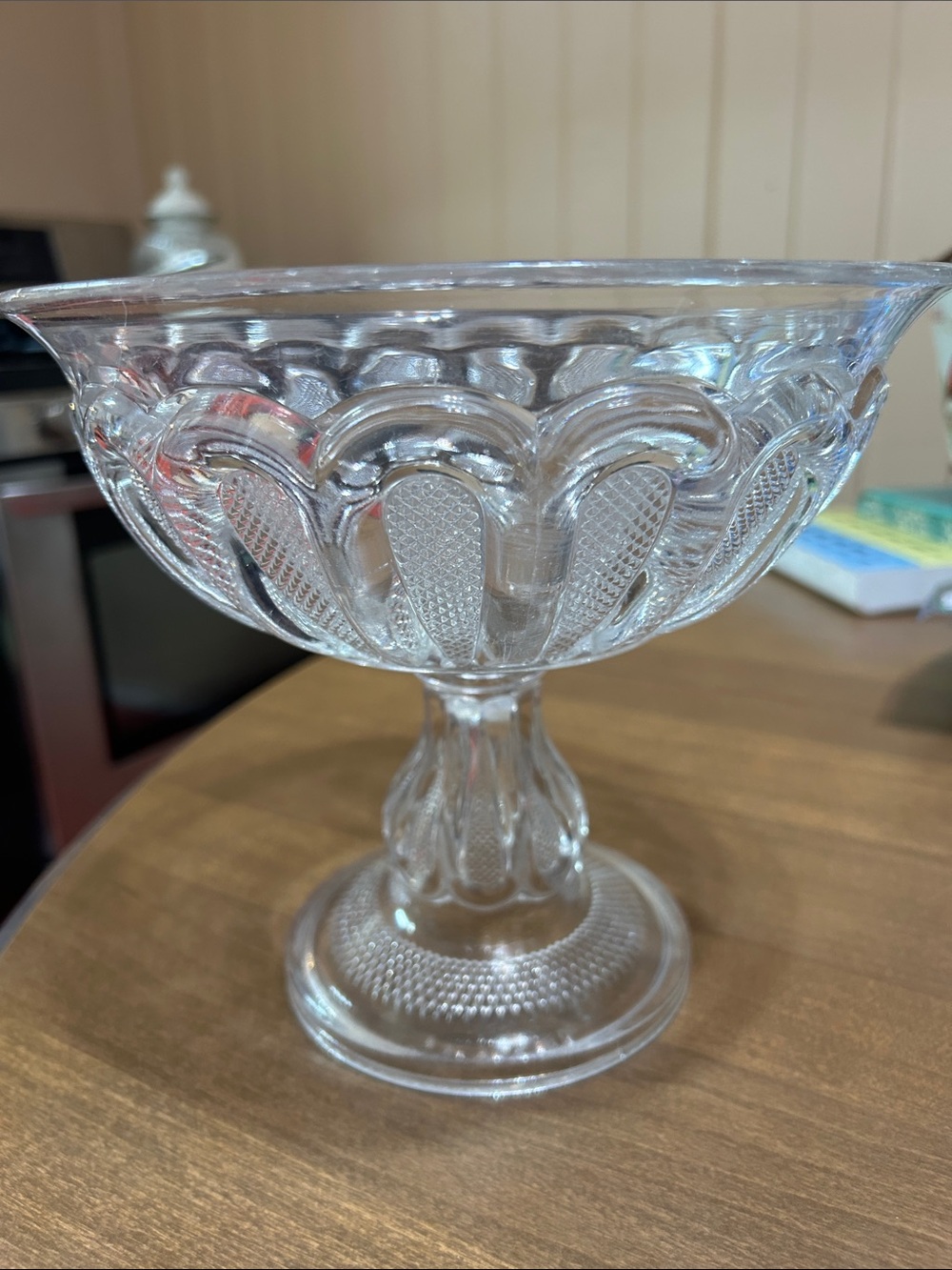Vintage Pressed Glass Compote - Clear Glass Pedestal Bowl